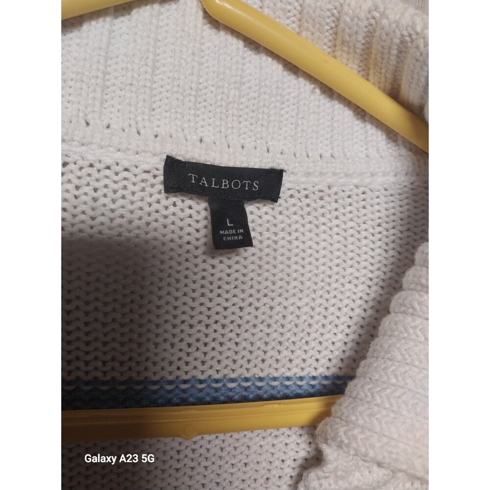 Talbots Womens White Blue Beach Striped Johnny Collar Knit Pullover Sweater L - Picture 5 of 8